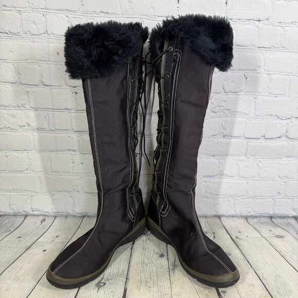 Timberland Knee High Boots Women's Size 9 1/2 M Canvas Faux Fur Waterproof Lace - Picture 3 of 16